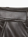 Purpdrank  European style new women's fashionable and versatile simple solid color faux leather straight leg pants
