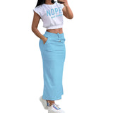 Purpdrank  Sexy T-shirt Skirt Two Piece Set Women New Short Sleeve O-Neck Crop Top High Waist Skirt Solid Fashion Suit Streetwear Partywear