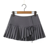 Purpdrank  Y2K Style Cool Girl Cross Slit Asymmetrical Pleated Mini Skirts Women Side Zipper Low Waist Sports Skirts Gray Black White