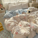 Purpdrank   Cotton and Linen Printing Bedding Set Cartoon Skin-Friendly All-Season Bedclothes Soft Single Quilt Cover Kit with Fitted Sheet