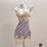 Purpdrank  Sexy Pajamas for Women Nightwear Ice Silk Lace Beautiful Back Suspender Pajama Night Dress Elegant Strap Sweet Nightgown