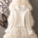 Purpdrank  Spring New Lapel Knitshirt Women's Design Sensibility Niche Waist-Fitted Slimming Two-Piece Illusion Long Sleeve Top