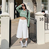 Purpdrank  Light Blue Seven-Point Jeans for Women 2025 Summer New Loose Fit Slim High-Waist Wide Leg American Hot Girl Shorts