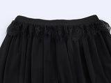 Purpdrank  Spring Summer Black Chiffon Lantern Pants Women Spliced Lace Elastic Waist Ruffles Cuff Long Loose Trousers Full Length Bottom