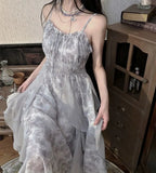 Purpdrank  Sleeveless Printed Camisole dress Summer Casual Long Princess Dress Slim Ruffles Women Party Dress Vacation