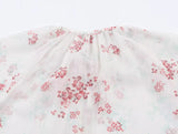 Purpdrank  Spring Summer White Pink Floral Print Flare Cuff Long Sleeve Pullover Shirt Women Bow O Collar Loose Short Blouses Femme Tops