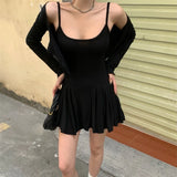 Purpdrank  Autumn New Sling Short Black Dress Sets Women High Street Spicy Girls Crop Top & Short Mini Dress Sexy Club Two Piece Tracksuit