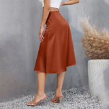 Purpdrank  High Waist Elegant Skirt Womens Midi Skirt Satin Silk Solid Dress Zipper Skirts For Summer Business Ladies Formal Skirt Womens