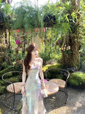 Purpdrank  French Mermaid Princess Summer Elegant Fish Tail Gradient Strap Waist Inward New Style Beach Dress Vacation Long Dress