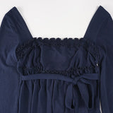 Purpdrank  French ins sweet Square Collar long sleeve lace up solid all match patchwork T-Shirts