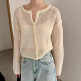 Purpdrank  Autumn Hollow Out Knitted Cardigan Harajuku Solid Single Breasted Loose Cropped Sweaters Y2k Aesthetic Casual Grunge Coats