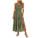 Purpdrank  Womens Smocked Waist Tiered Cami Dress Solid Color Spaghetti Strap Sleeveless Summer Dresses Casual Flowy Boho Beach Maxi Dress