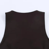 Purpdrank  Vintage Deep Brown Buckle Buttons V neck Waistcoat Women OL Vest Jacket Outfits Casual Vacation Loose Tops