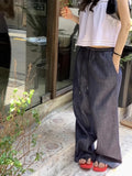 Purpdrank  Chic Autumn New Retro All-Match Elastic Waist Dstring Loose Casual Wide Leg Jeans Women's Trousers Casual Loose Fit Jeans
