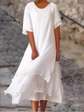Purpdrank  Spring Summer Fashion White Long Women's Irregular Dress V-neck Half Sleeve Leisure Vacation Beach Dresses for Women Robe Femme