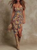 Purpdrank  Summer Floral Print Long Dress Women Fashion Beach Casual Sleeveless Spaghetti Strap Maxi Dresses Elegant
