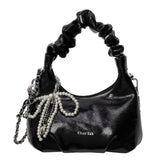 Purpdrank  Y2K Style Underarm Bags for Women Pleated Handle Design Ladies Pearl Bow Handbag Adjustable Strap Shoulder Crossbody Bag
