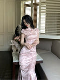 Purpdrank  Miniature Stand Collar Short Sleeve Embroidered Qipao Cheongsam Vintage Party Dress New Chinese Style Revamped Cheongsam Dress