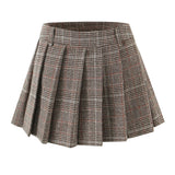 Purpdrank  Women Side Zipper Waist Plaid Tweed Mini Pleated Skirt The Spice Girls Ruched Hem A-line Short Skirts with Shorts lining