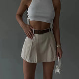 Purpdrank  High Stree Shorts Women High Waisted Solid Pleated A-Line Skirt Fashion Casual Streetwear Shorts Skirts Summer 2026 New