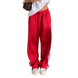 Purpdrank  Women's y2k Aesthetic Striped Print Pants Loose Elastic Waist Drawstring Straight Leg Casual Sweatpants with Pockets Streetwear