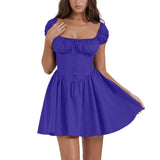 Purpdrank  Women Summer Dress Sleeveless Square Neck Corset Waist Button Front Short Dresses Casual A-Line Flowy Tank Dress Y2k Streetwear