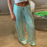 Purpdrank  Fashion  Sequin Wide Leg Pants Women Casual Loose Lace Up Low Waist Straight Trousers 2025 Summer Lady Vintage High Street Pants