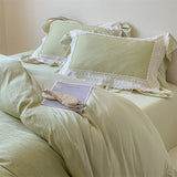 Purpdrank  French Double Layer Lace Ruffles Seersucker Bedding Set Duvet Cover Set Bedsheet Pillowcases INS Style Girls Room Bed Linen Set