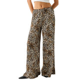 Purpdrank  Leopard Pants y2k Clothes Women Sexy Drawstring Elastic Waist Wide Leg Loose Trousers Chic Fashion Clothes Streetwear