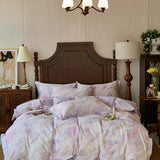 Purpdrank  Premium 600TC Egyptian Cotton Flowers Print Bedding Set Queen King Size Duvet Cover Set Flat/Fitted Bed Sheet Pillowcases 4Pcs