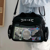 Purpdrank  Cat Backpacks PU Shoulder Bag Girls Transparent Pocket Lolita Jk Harajuku Crossbody Bag College Style Backpack PU Crossbody Bag