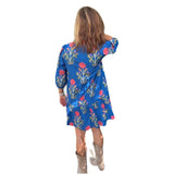 Purpdrank  Summer Short Sleeved Loose Holiday Dress Blue Floral Printed O Neck Women's Dress Elegant Button Pleated Bohemian Dress Vestidos