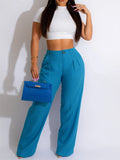 Purpdrank  Women Casual Loose Straight Pants High Waisted Button Wide Leg Trousers Pleated Long Culottes Pants Elastic Trouser with Pockets