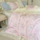Purpdrank  Korean Princess Style Flowers Lace Ruffles 100% Cotton Bedding Set Duvet Cover Bed Sheet/Fitted Sheet/Bed Skirt Pillowcases 4Pcs