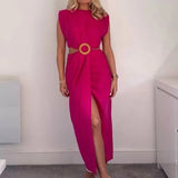 Purpdrank  Casual Commuting Women's A-line Dresses Summer Sleeveless Hollow Out Irregular Dress Sexy Slim Fit Split Solid Color Long Dress