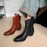 Purpdrank - 2023 New Winter Chelsea Boots for Woman Genuine Leather Pointy Toe Wedge Heel Ankle Boots Simple Comfortable Cowboy Boots Female