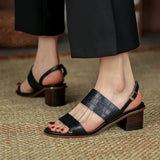 Purpdrank  Open Toe Shoes Summer Women Sandals New Fashion Buckles Genuine Leather Thick Heels Pumps Buckles Party Basic Shoes Woman