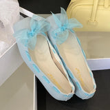 Purpdrank  Sweet Mesh Butterfly-knot Design Mary Jane Shoes Women Fashion Shallow Square Toe Flat Ballet Shoes Comfort Non-slip Flat Shoes