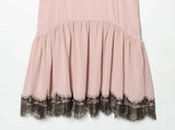 Purpdrank  Sexy Pink Spliced Brown Lace V neck Chest Sling Dress Women Low Waist Ruffles Hem A-line Short Dresses Femme Vestidos Mini Robe