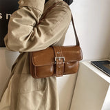 Purpdrank  Retro Women Bags Belt Buckle Design Single Shoulder Bag Flap Shape Pure Color Casual Street Underarm Satchels Latest