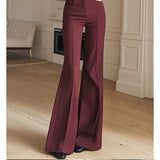 Purpdrank  Ankela Red High Waist Wide Leg Pants Women's Loose Lazy Style Trousers Straight Cut Slimming Effect Autumn Fashion Long Pants