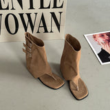 Purpdrank  Clip Toe Women Sandals Boots Fashion Internal Elevation Slip On Shoes Street Style Ladies Mid Calf Booties