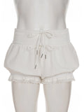 Purpdrank  Sweet Plaid Lace Trim Shorts Casual Loose Bandage Patchwork Low-Waisted Shorts Women 2025 Summer Fashion Streetwear Lady