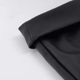 Purpdrank  Basic Solid Pu Leather Flare Pants Casual Slim Folds Low-Waisted Wide Leg Pants Women Autumn Spring Streetwear Office Lady