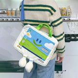 Purpdrank  Durable Funny Shoulder Bag Cartoon Smiling Face Embroidery Laptop Bags Large Capacity Versatile Bags for Students All-match