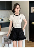 Purpdrank  Korean Style Cute White Ruffles Shorts 2025 New Summer Casual Elastic High Waist cotton Shorts Sweet Woman Bud Shorts kawaii