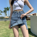 Purpdrank  Clothes Pants Tight Women's Skirt Wrap Skirts for Woman Jeans Chorts Sexy with Slit Blue Denim Y2k A Line Fashion Summer V