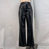 Purpdrank  Black PU Faux Leather Pants for Women 2025 Fashion Autumn Winter High Waist Button Fly Casual Straight Trouser Female Pantalones