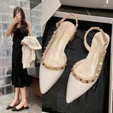 Purpdrank  Fashion New Style Studded Pointed Toe Flats Leather Open Toe Sandals Women's Sandals Women's Flats  Shoes
