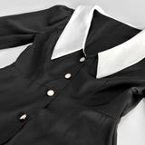 Purpdrank  Romantic Sweet College Style Fashion Color Matching Lapel Retro Button Polka Dot A Word Dress Women's Clothing Niche Temperament